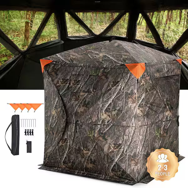 Hunting Blind, 270° See Through Ground Blind, 2-3 Person Pop Up Deer Blind for Hunting with Carrying Bag, Portable Resilient Hunting Tent, 3 Horizontal Windows for Turkey and Deer Hunting