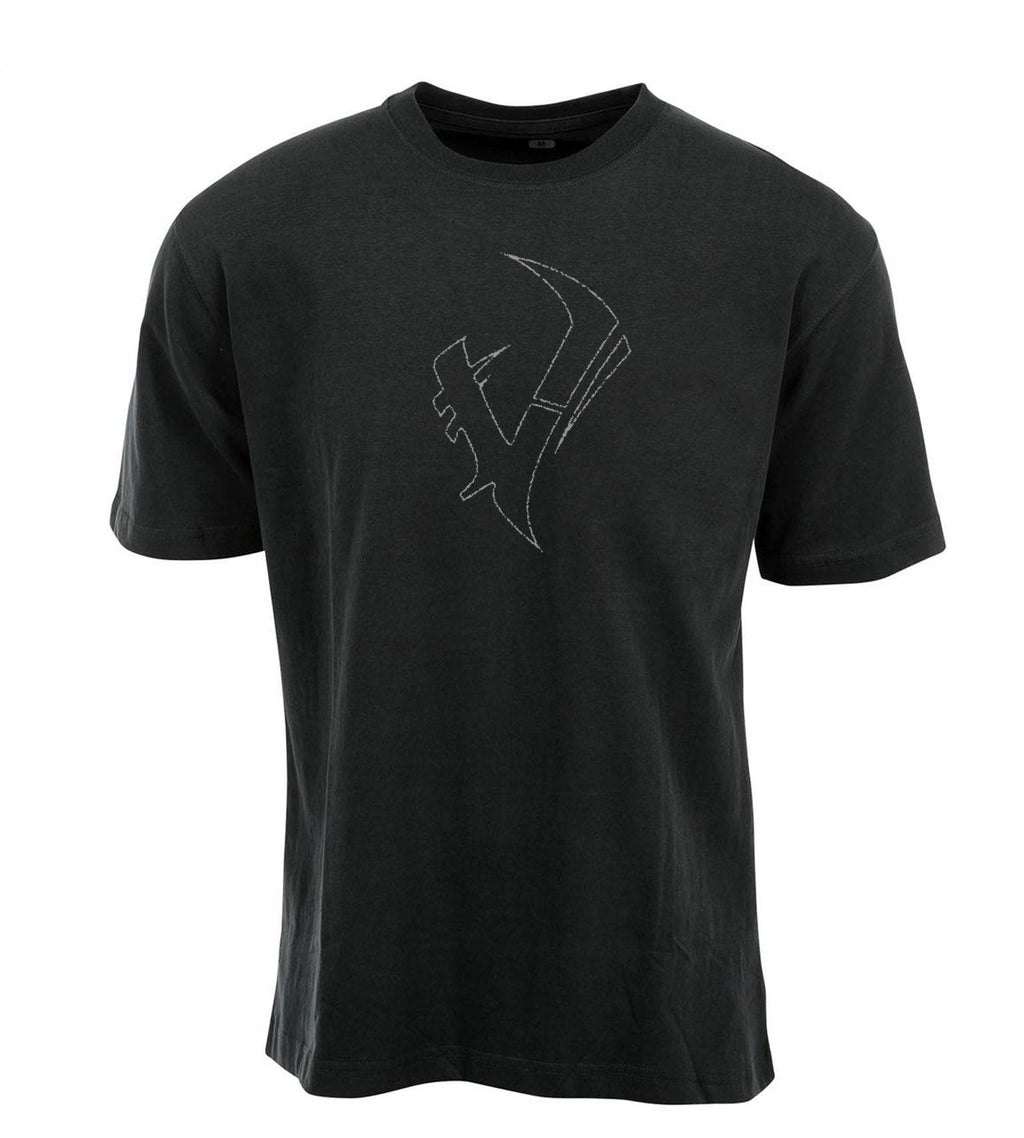 Black hunting t-shirt with white outline graphic, ideal for outdoor gear and hunting apparel